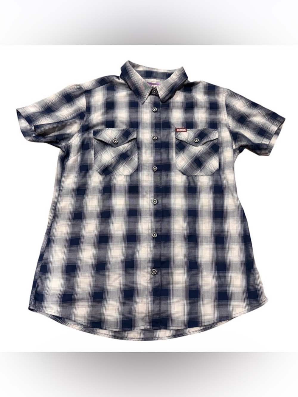 DIXXON Flannel Co. The Midway Women's Short Sleeve Bamboo Shirt Large Blue Plaid
